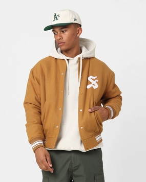 Stussy Varsity Jacket Khaki Earrings Flexible Zipper System