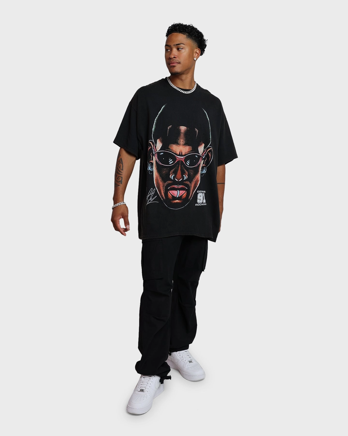 Urban Look Breathable mesh Rodman Brand 91 Face Vintage T-Shirt Washed Black