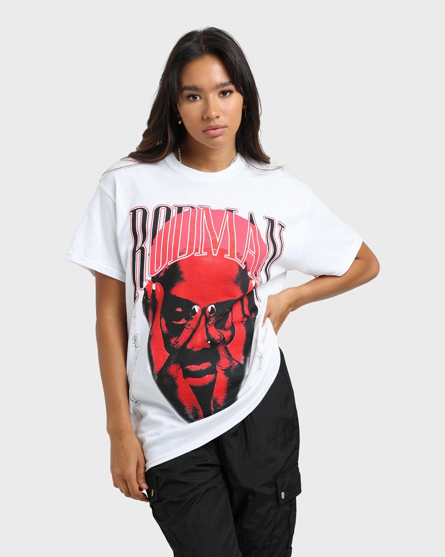 Rodman Brand Barbwire Pink Vintage T-Shirt White Seam Free Back