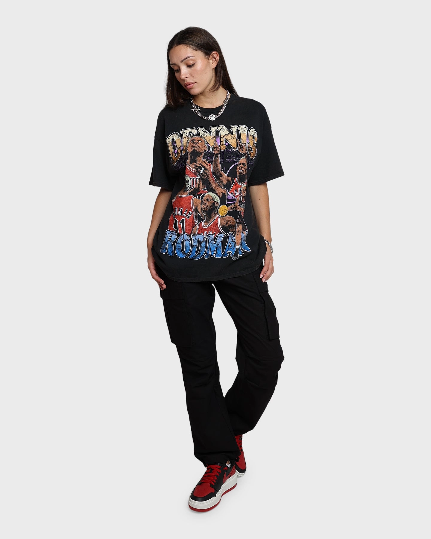 Rodman Brand Cartoon Vintage T-Shirt Washed Black Heathered Fabric