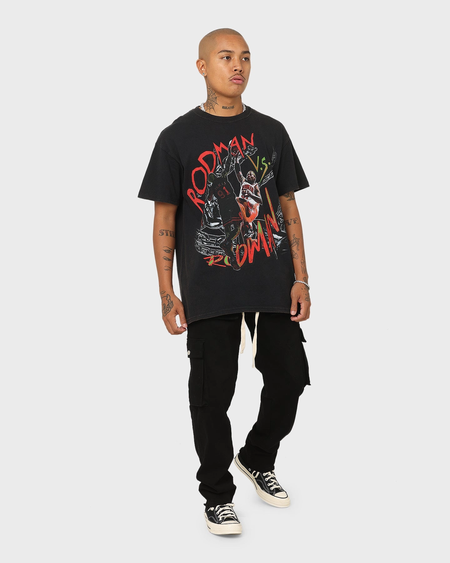 FadeResistant EnhancedDurabilityFinish Rodman Brand Rodman V Rodman Vintage T-Shirt Black Wash