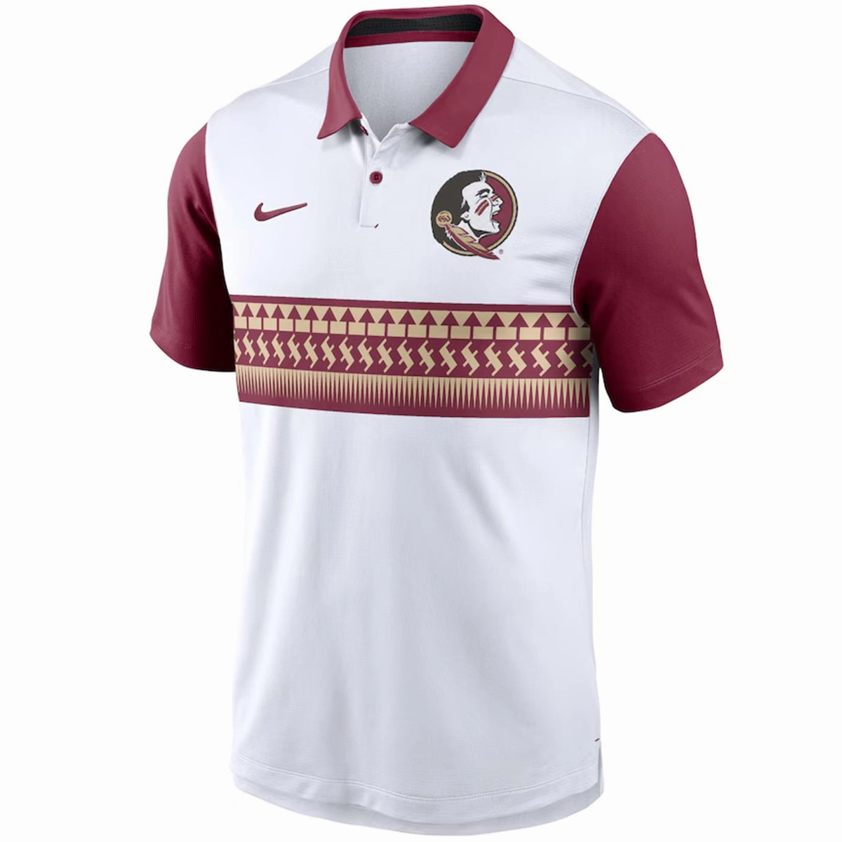 Solid Hue Party outfit Nike Men's Seminole Logo/Tribal Pattern Vapor Polo - White/Garnet
