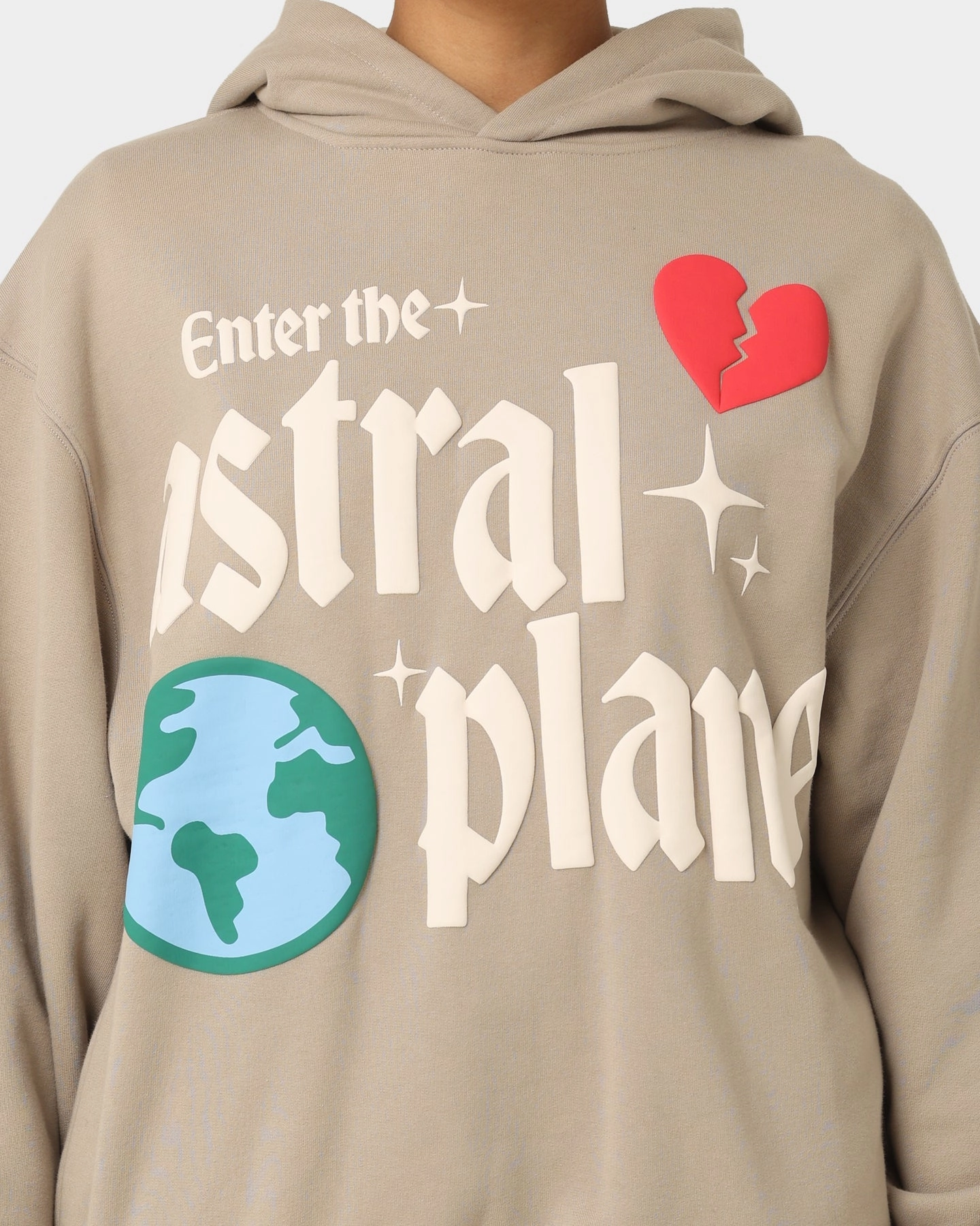 thrift - store find Light Reflective Trims Loiter Astral Plane Hoodie Tan