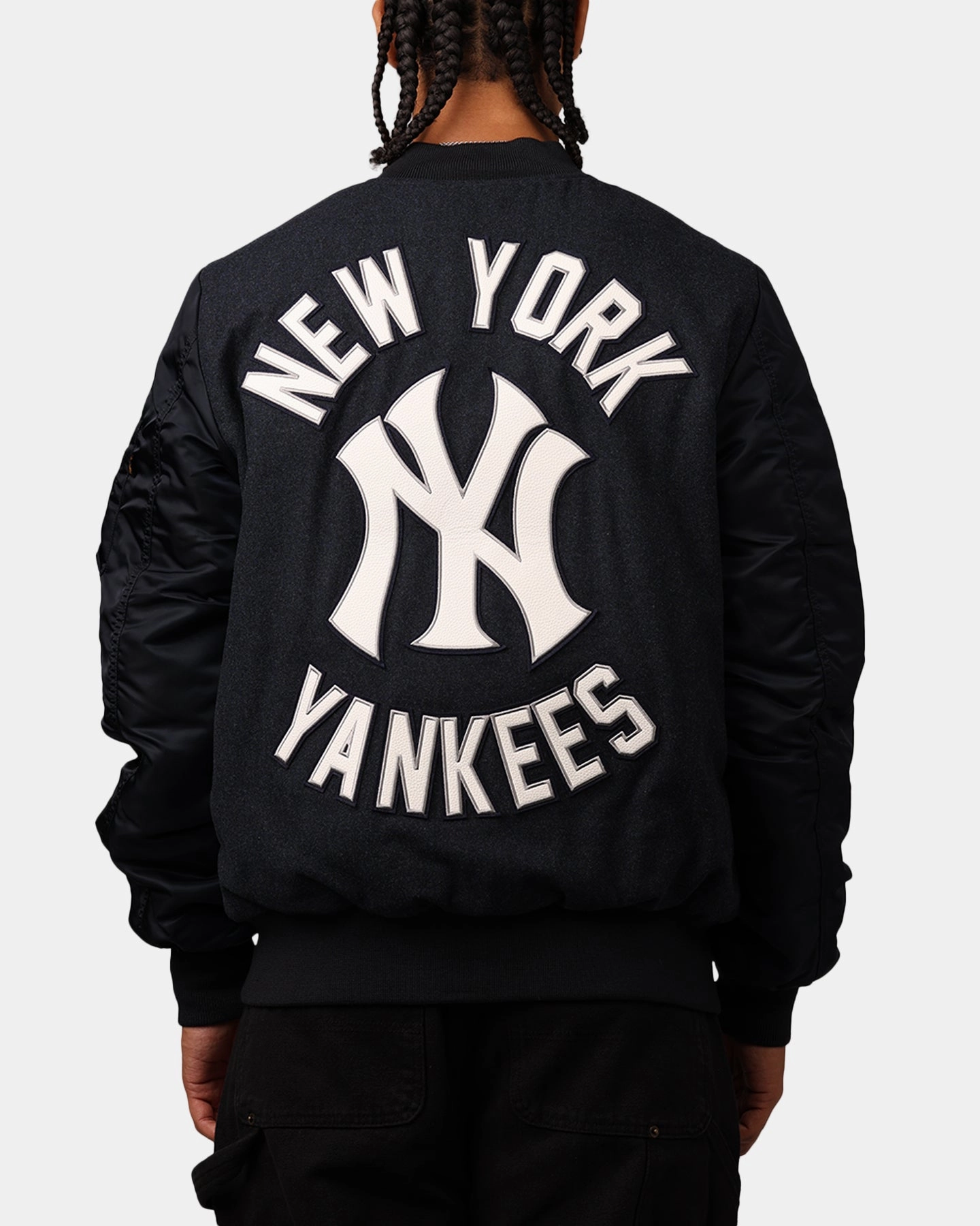 New Era New York Yankees Alpha Industries MA-1 Wool Varsity Jacket Navy Padded collar