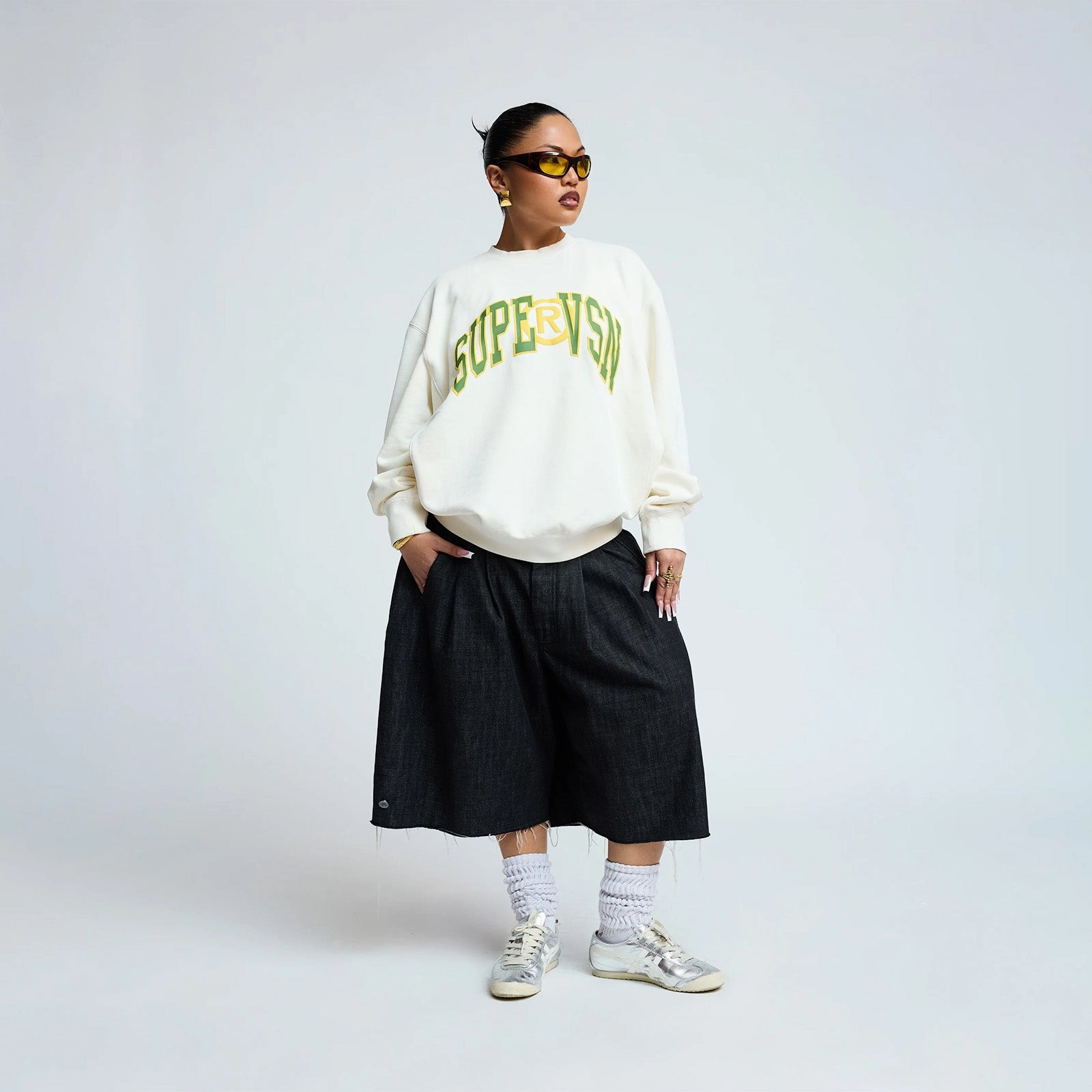 Supervsn Collegiate 2 Tone Crewneck 'White' suitable for holidays product gym ready performance