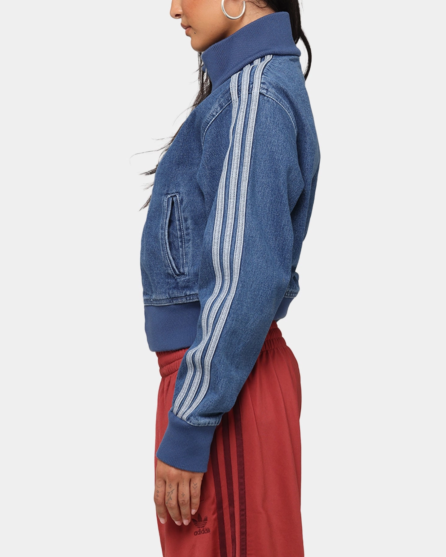 Slide Strap Waistband kids' Adidas Women's Denim Track Jacket Indigo Denim
