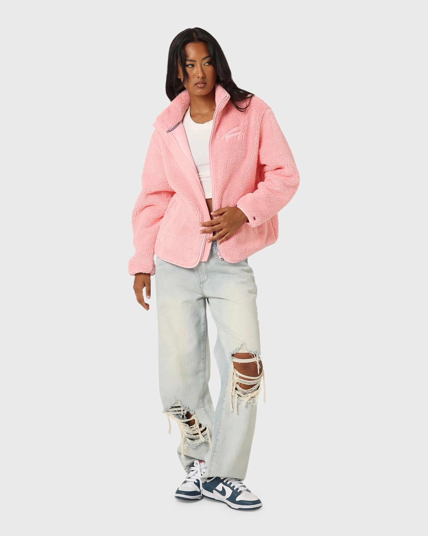 Functional Tommy Jeans Women's TJW Relaxed Signature Polar Zip Jacket Aloha Pink