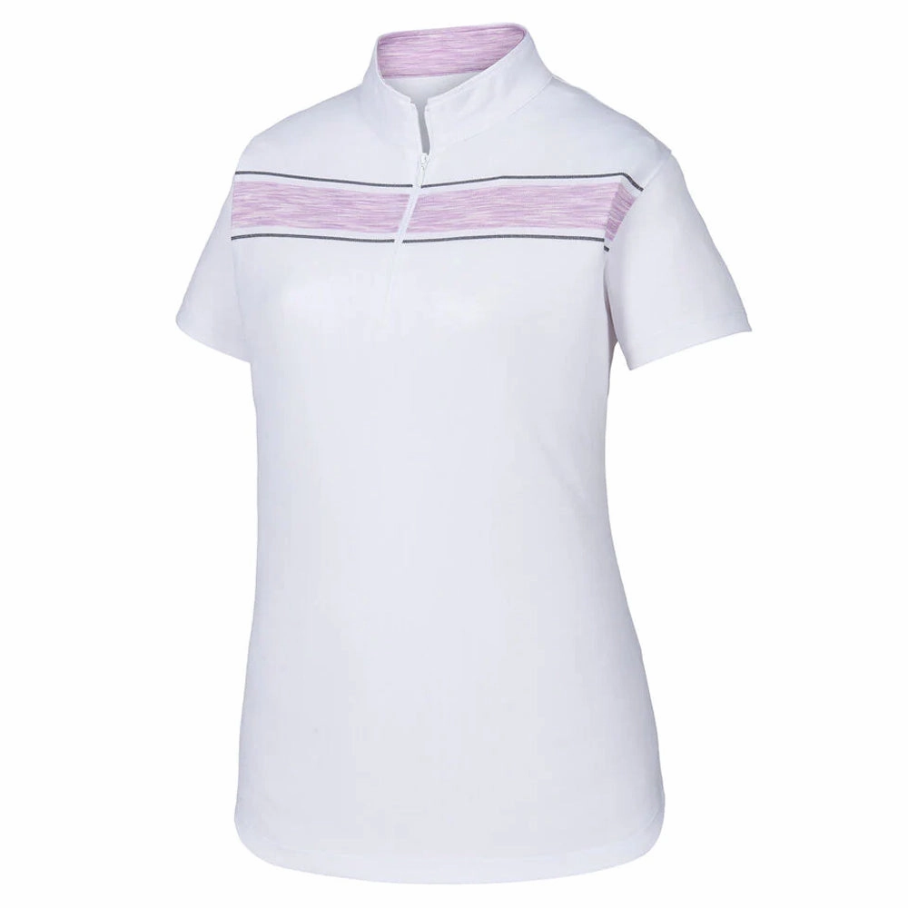 FootJoy Baby Pique Engineered Stripe Zip Golf Pullover White/Orchid/Charcoal - SS19 Women Sustainable Material No Static
