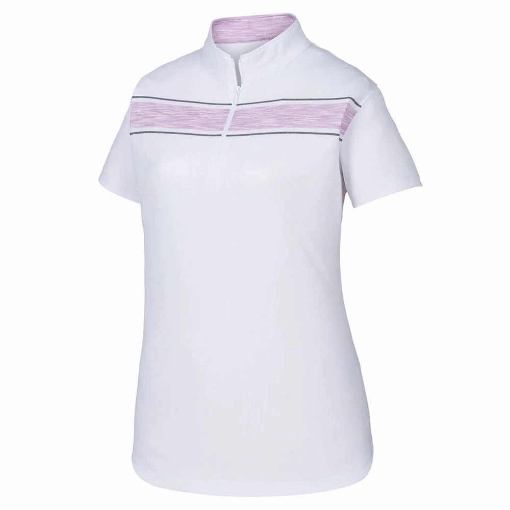 TemperatureRegulating Tech FootJoy Baby Pique Engineered Stripe Zip Golf Pullover White/Orchid/Charcoal - SS19 Women
