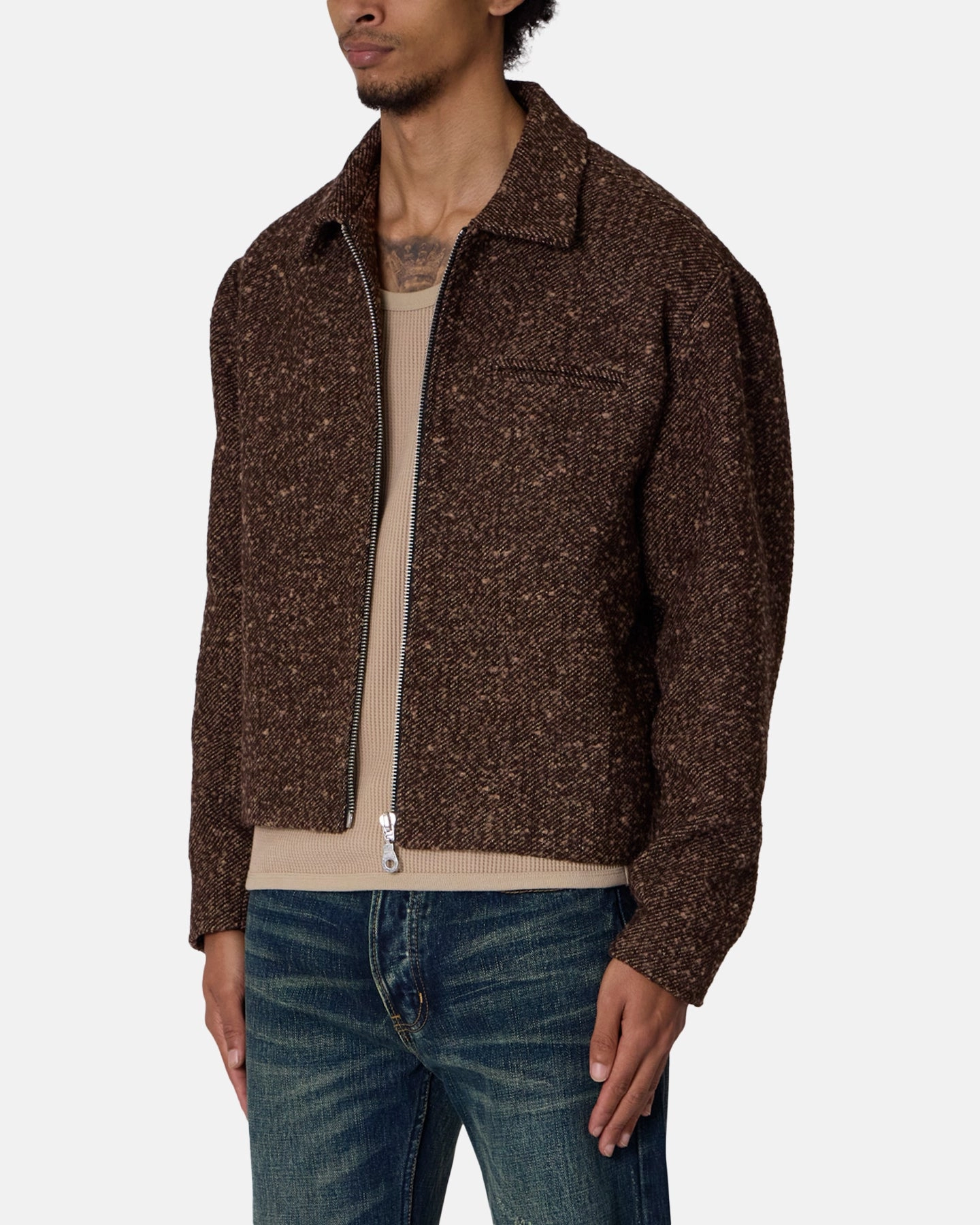 beach bonfire Abrasion Resistant Surface MNML Pea Pocket Wool Jacket Brown