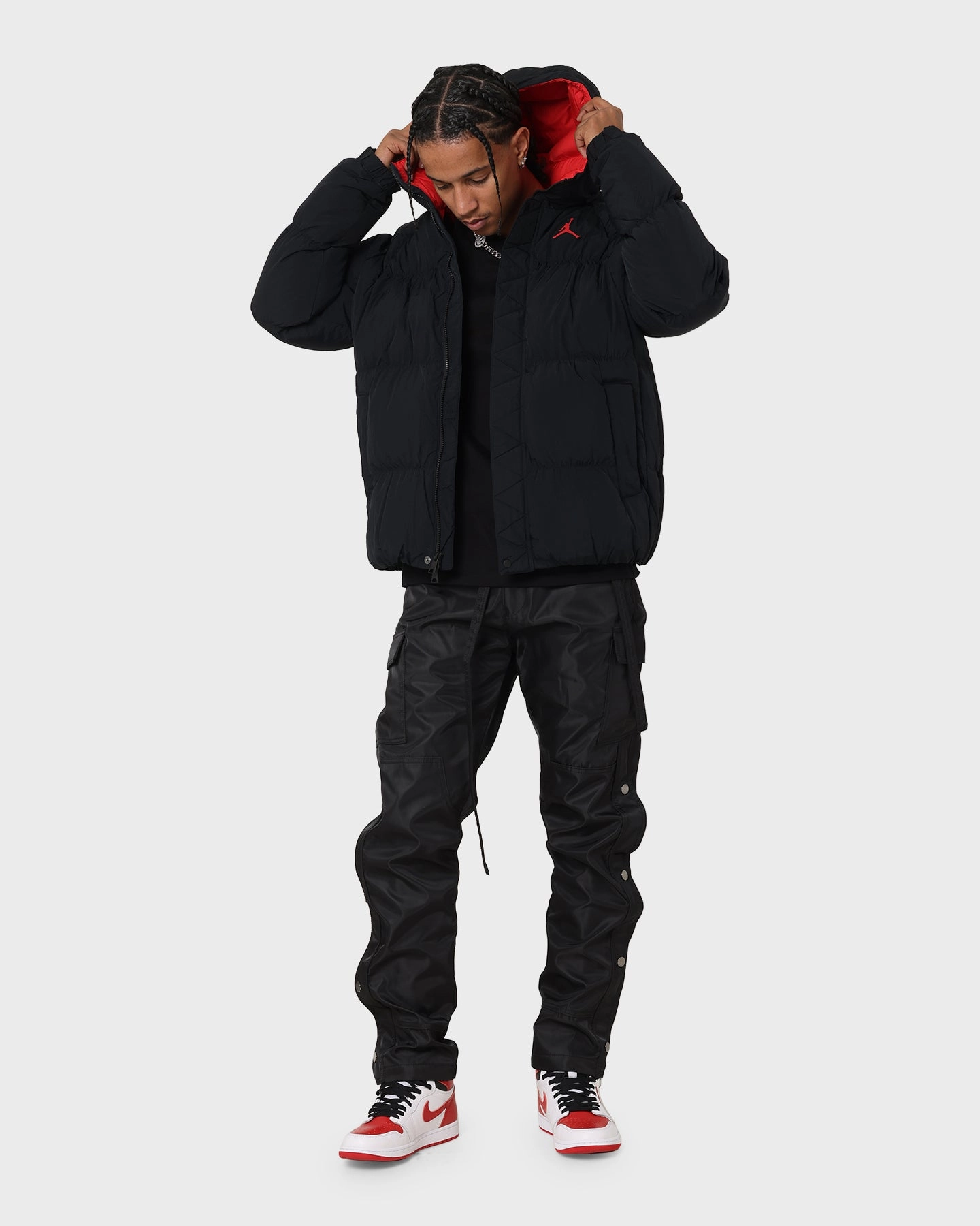 Jordan Essential Puffer Jacket Black/Fire Red Long-sleeved