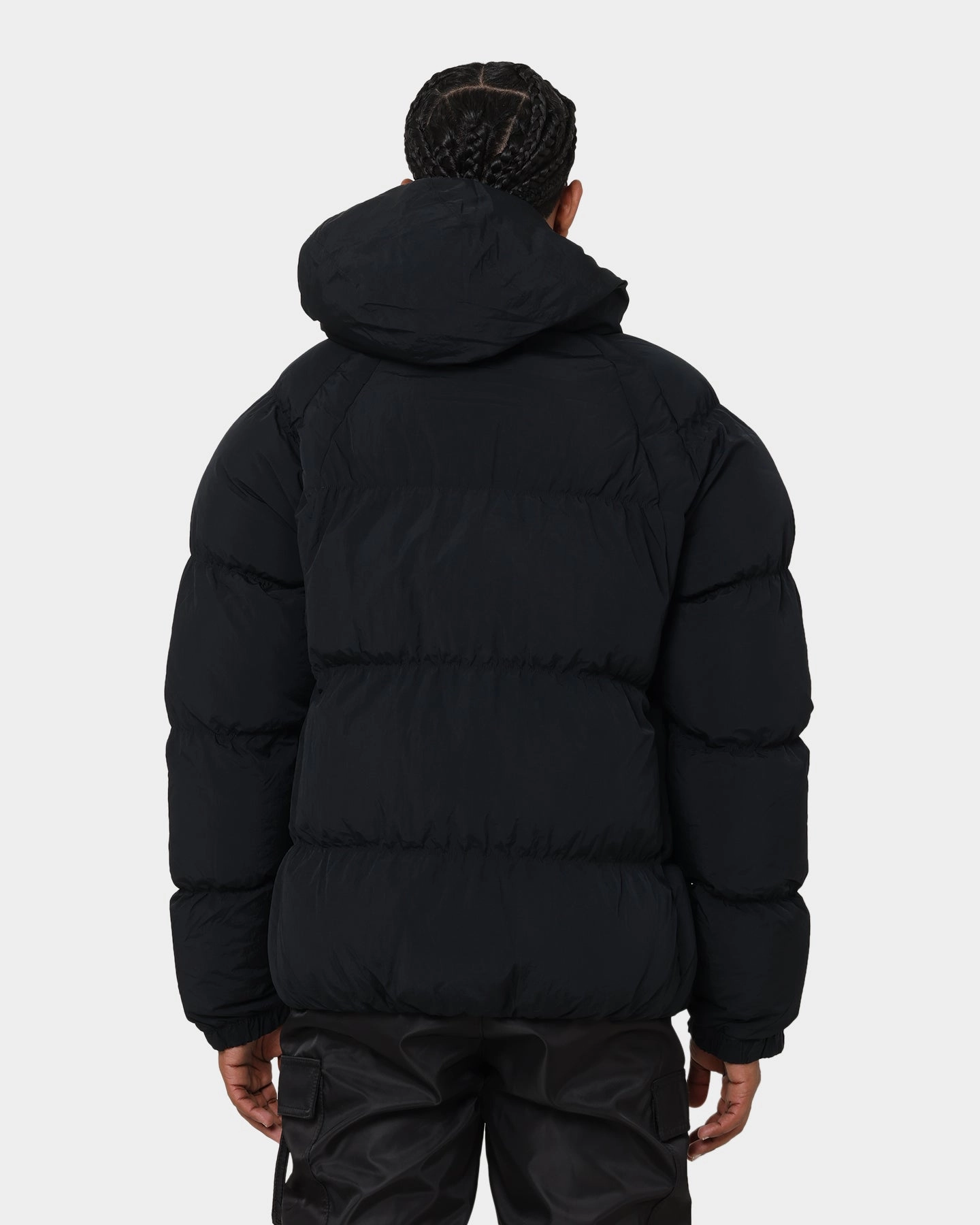 Jordan Essential Puffer Jacket Black/Fire Red FleeceBacking hip length