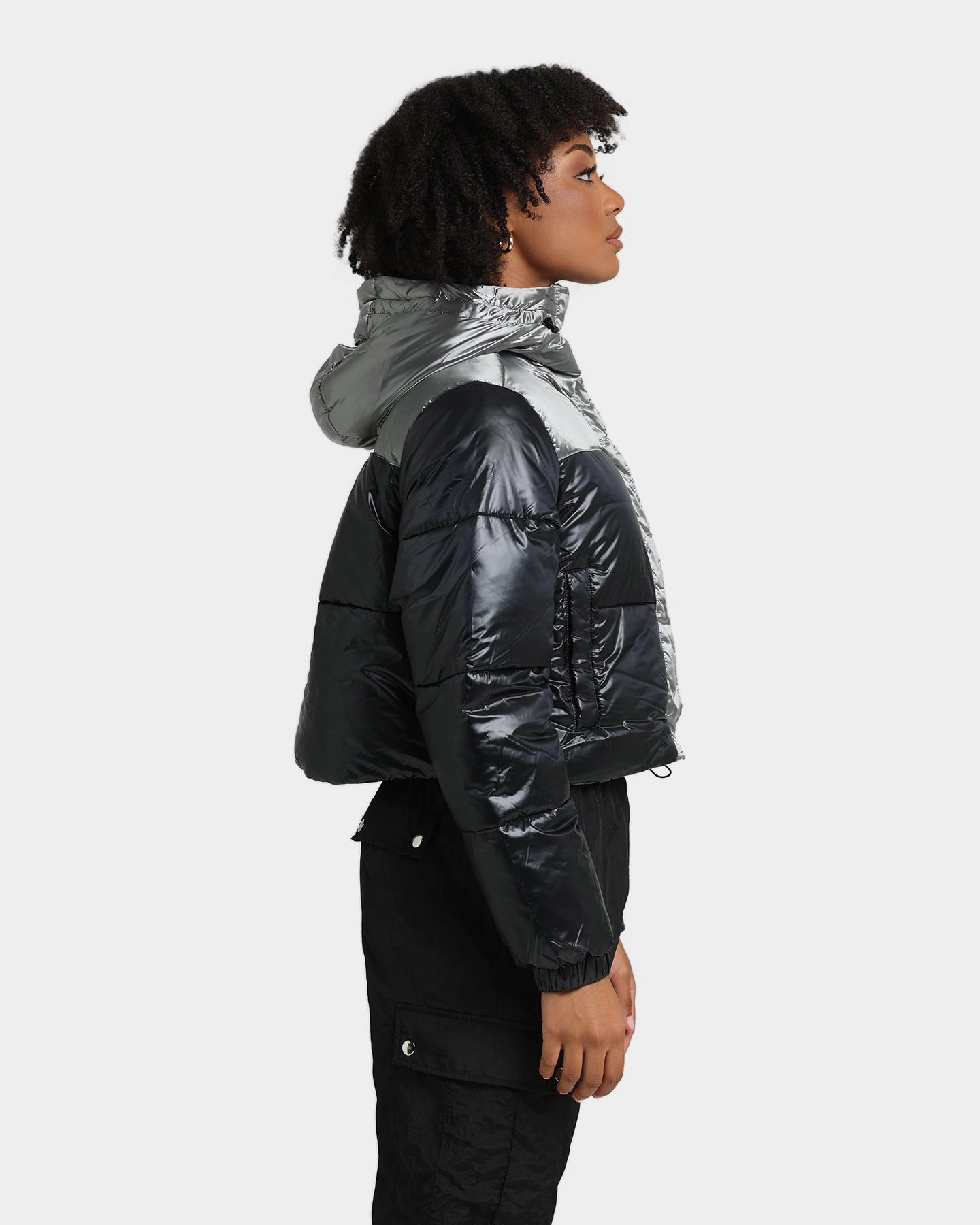 Tommy Jeans Women's Colourblock Puffer Jacket Silver Stretch Enhanced Mobility Cravat