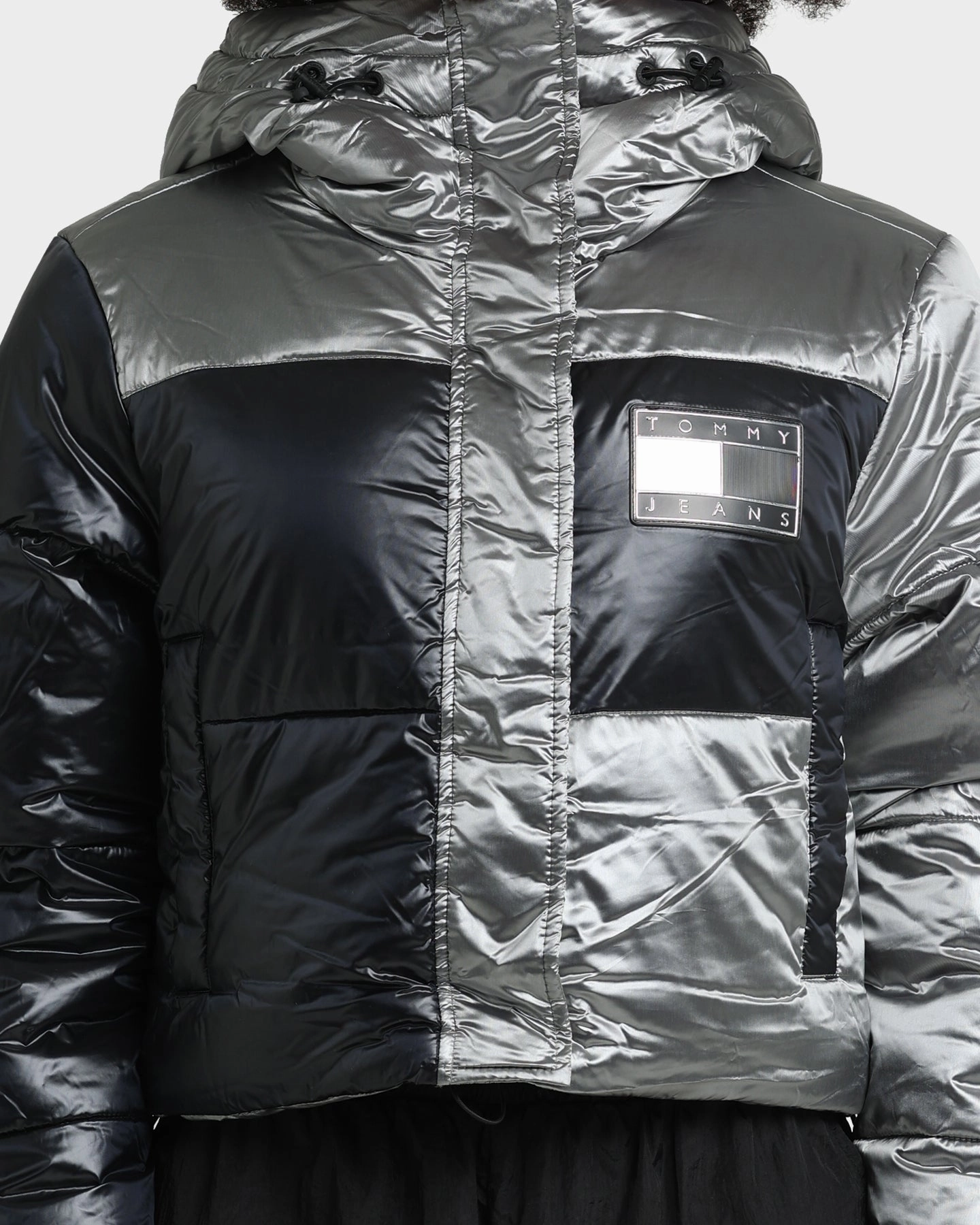 Tommy Jeans Women's Colourblock Puffer Jacket Silver snap closure Diploma