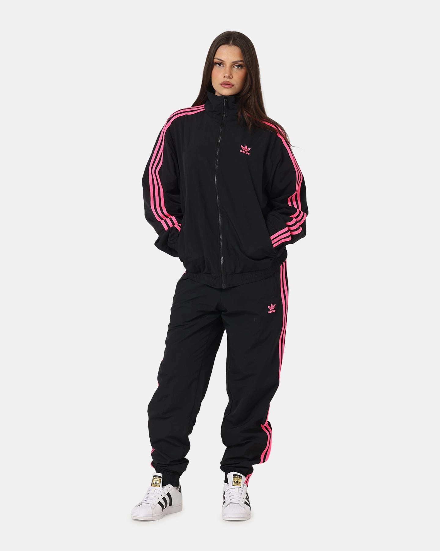 Adidas Firebird Track Jacket Black/Lucid Pink Ergonomic Shoulder Design