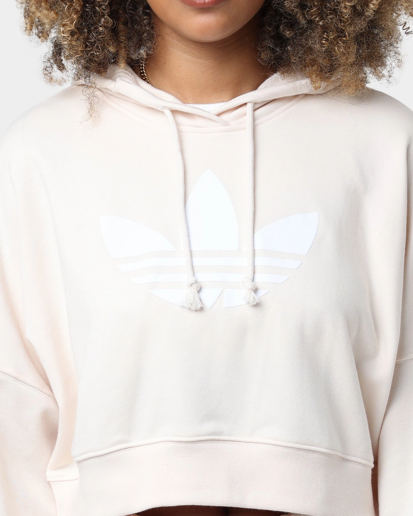 Adidas Women's Cropped Hoodie Wonder White Collarless color fast