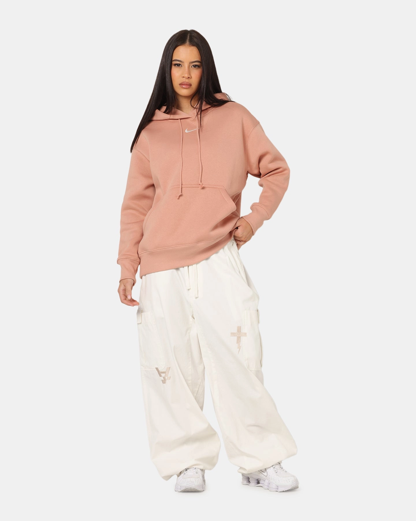 Nike Women's Sportswear Phoenix Fleece Oversized Pullover Hoodie Rose Gold work event Dual Zipper System