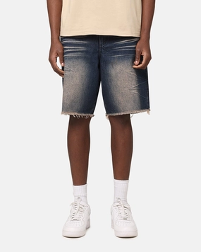 Saint Morta Baggy Denim Shorts Indigo Denim Leather Look
