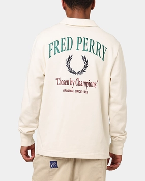 Tailored Fit Fred Perry Embroidered Champion Collared Sweatshirt Ecru