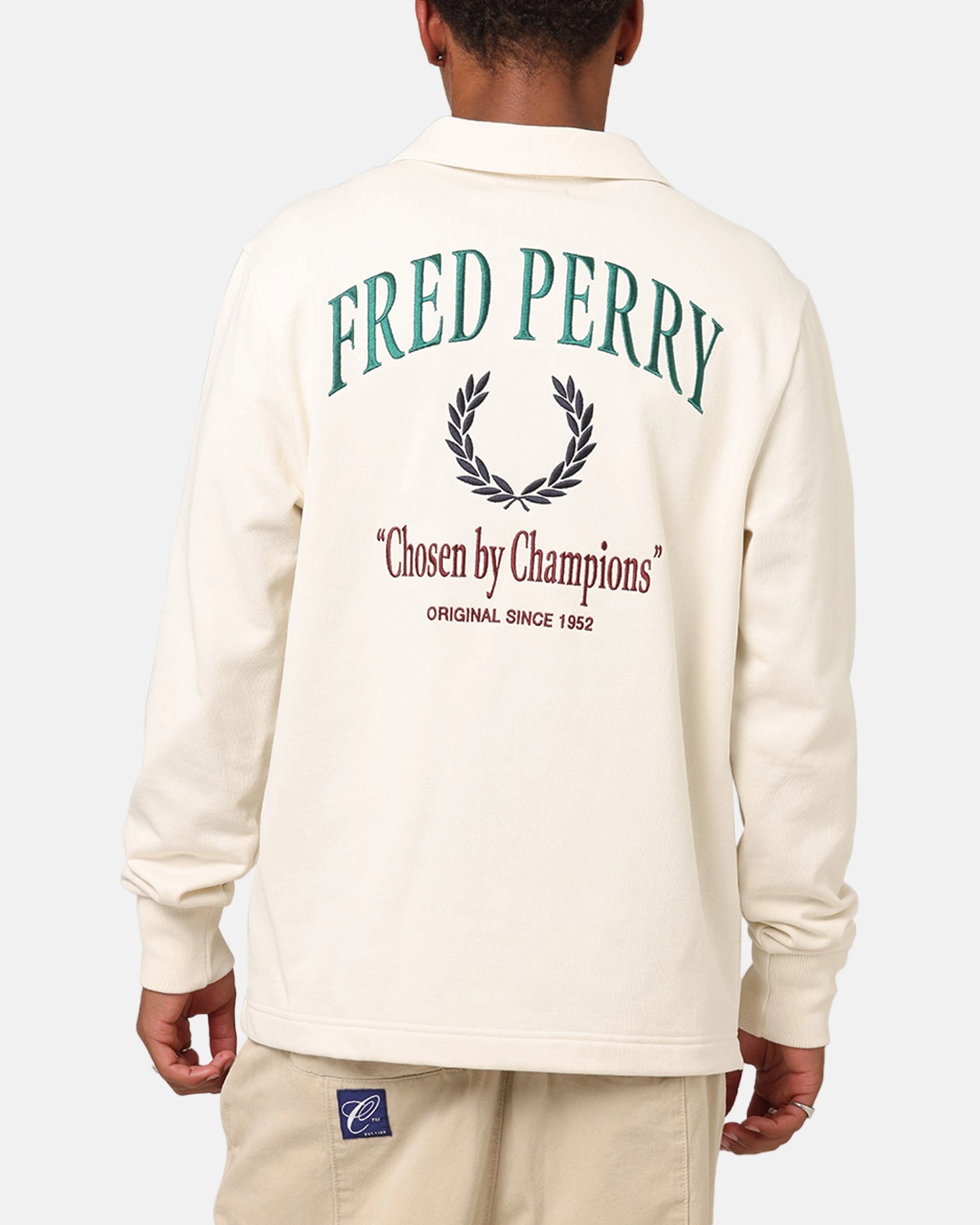 Tailored Fit Fred Perry Embroidered Champion Collared Sweatshirt Ecru