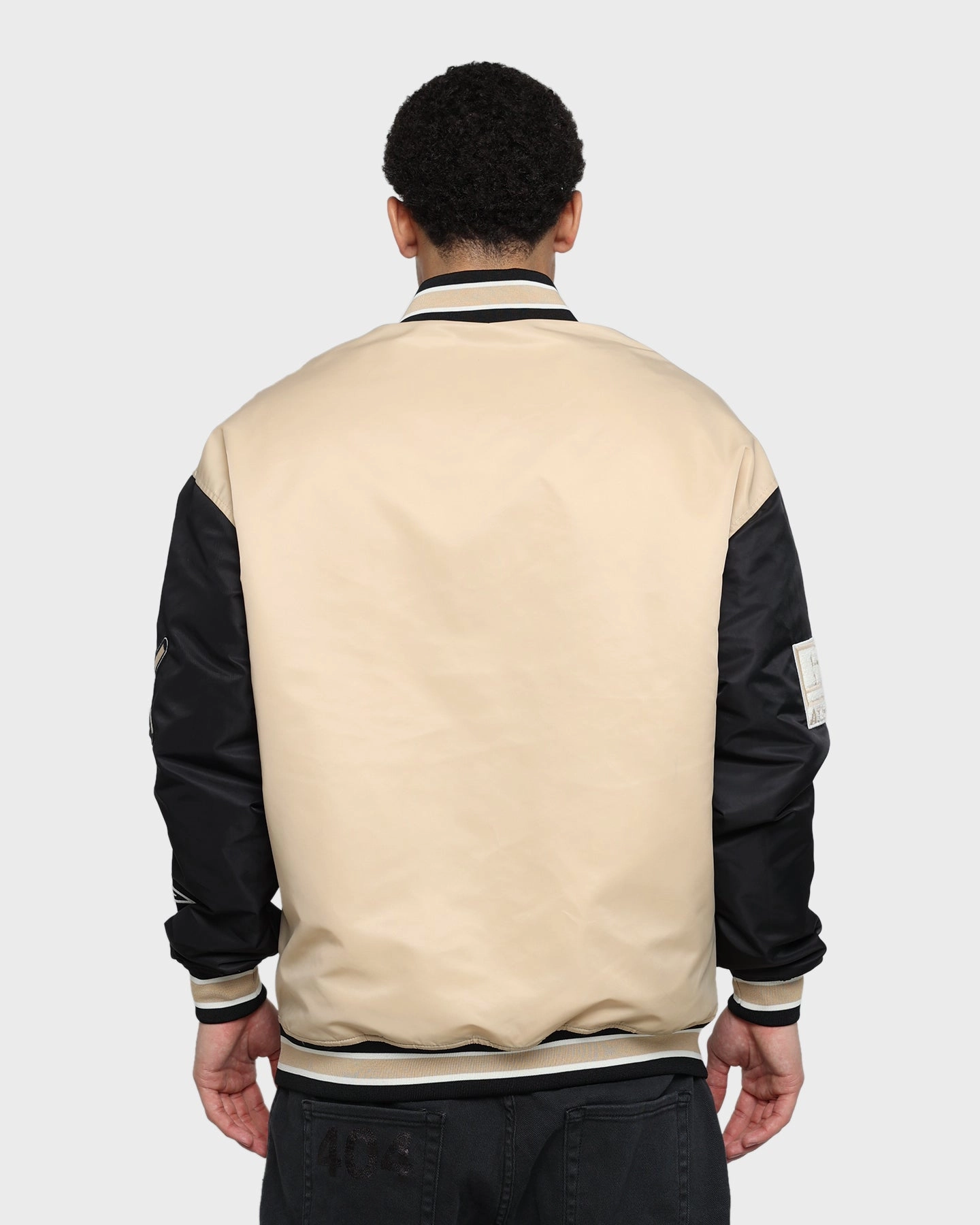 Fashion Week Russell Athletic Satin Varsity Badge Jacket Stone