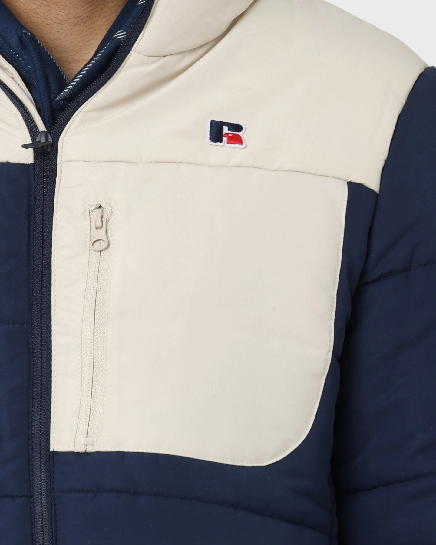 Russell Athletic Splinter Puffer Jacket Navy Stretchable Fabric Sporty Look