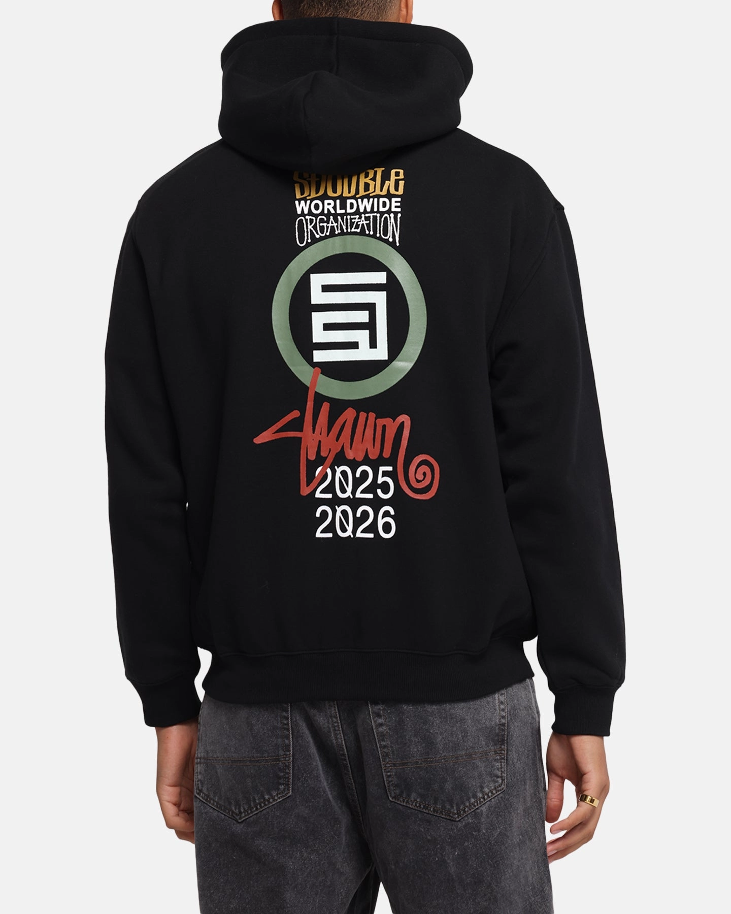 S Double 25/26 Zip Through Hoodie Black jungle scene