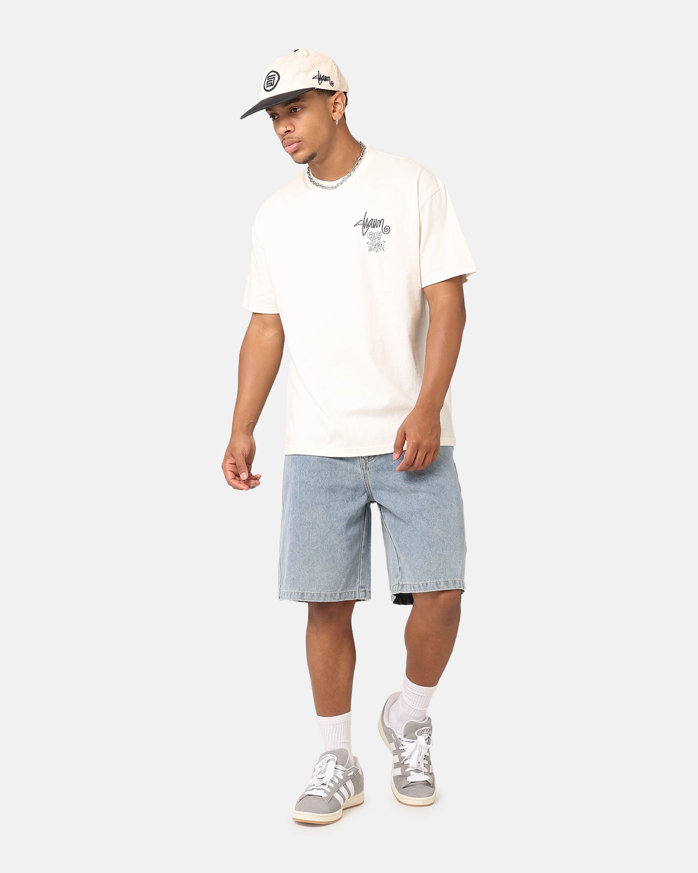 S Double Choose Your Weapon T-Shirt Washed White Solid color purity Soft Texture