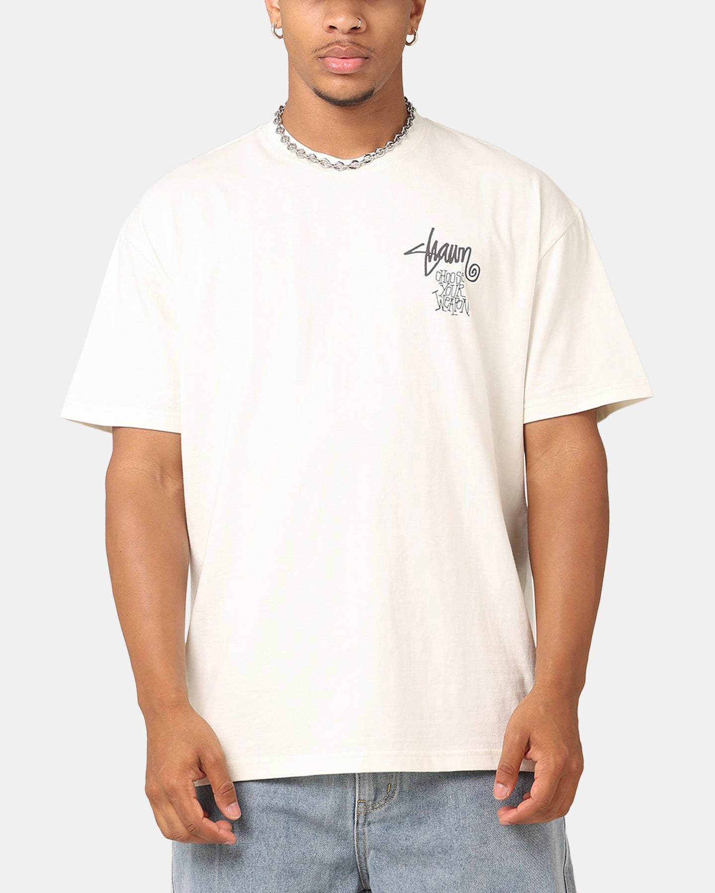 Formal Style Light Breeze S Double Choose Your Weapon T-Shirt Washed White