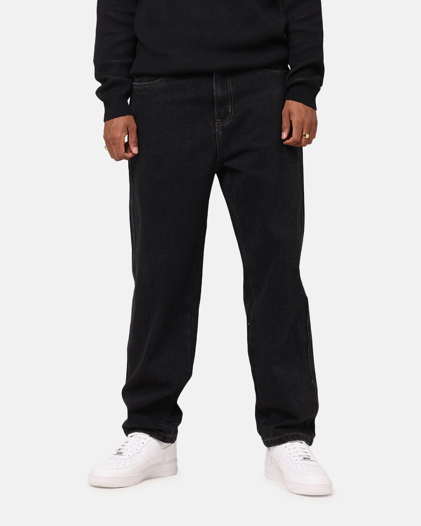Day To Night Streetwear Fan Evening Stroll Elegant S Double Denim Standard Jeans Black Wash