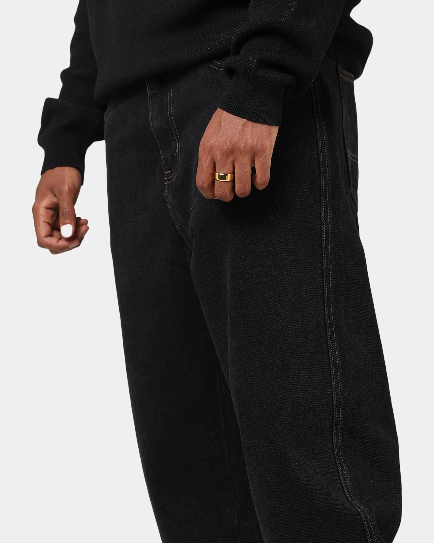 S Double Denim Standard Jeans Black Wash Streetwear Mood
