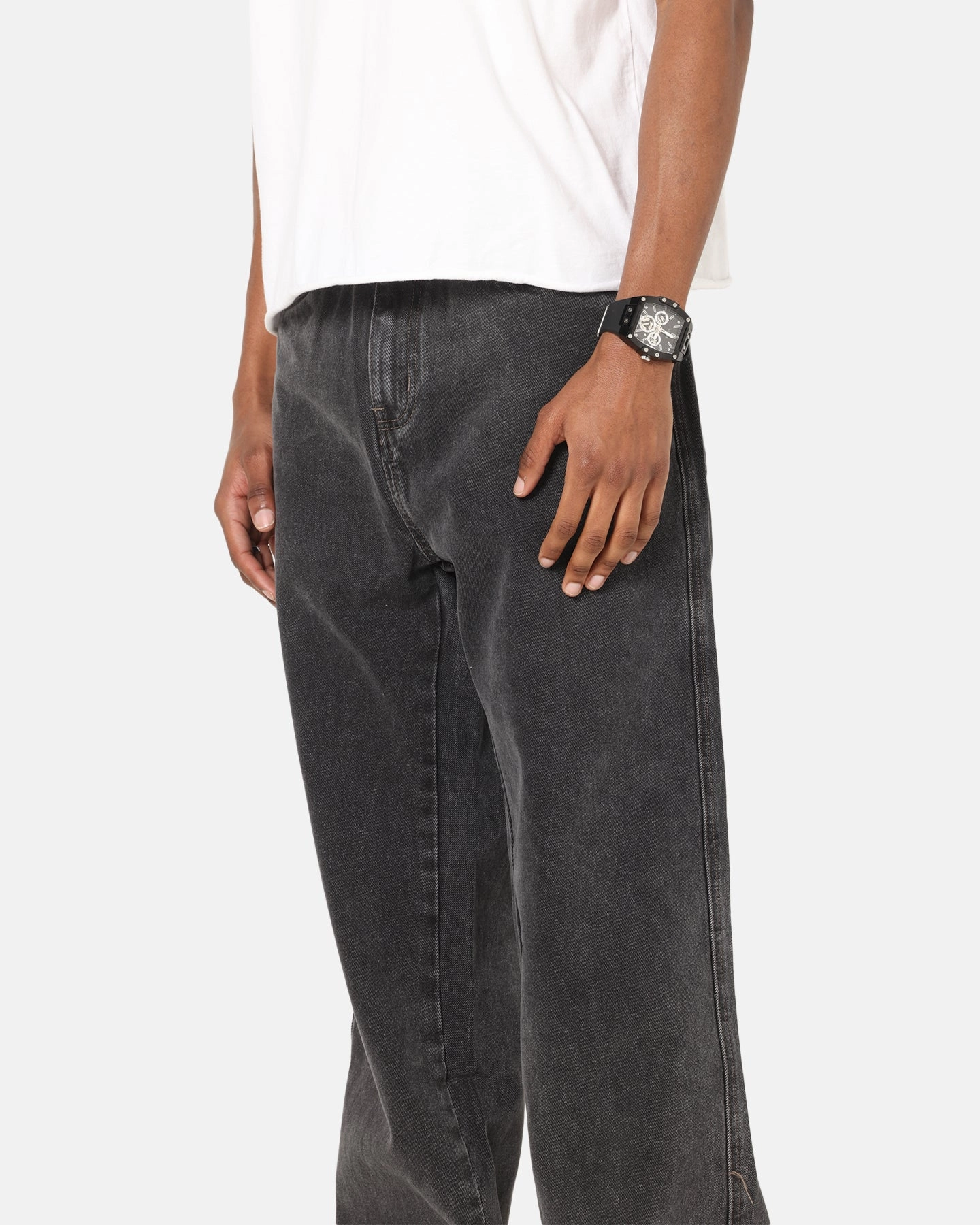 school wear Articulated Knee Shape S Double Denim Standard Jeans Faded Black