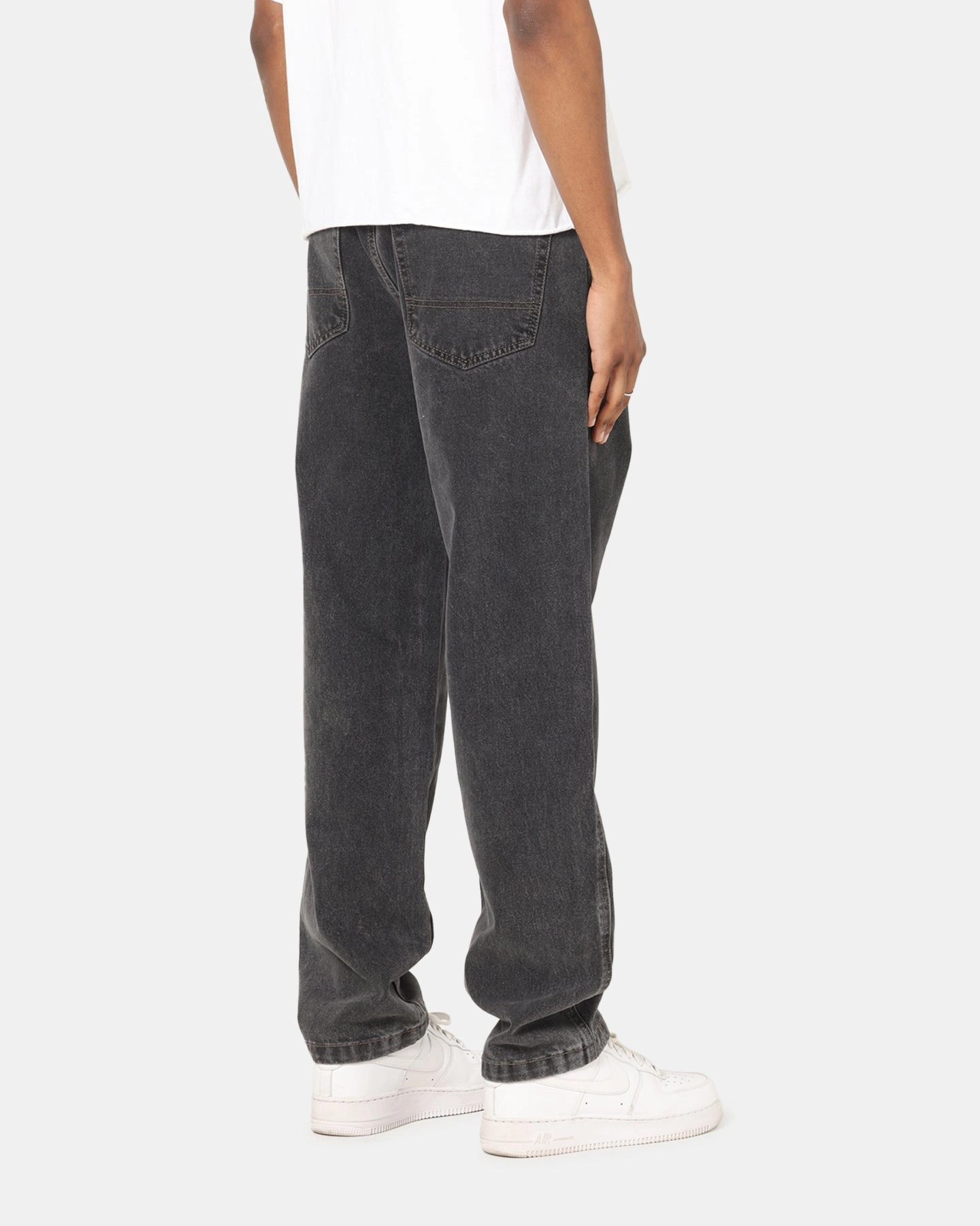 S Double Denim Standard Jeans Faded Black Office Wear Trendy Home Comfort