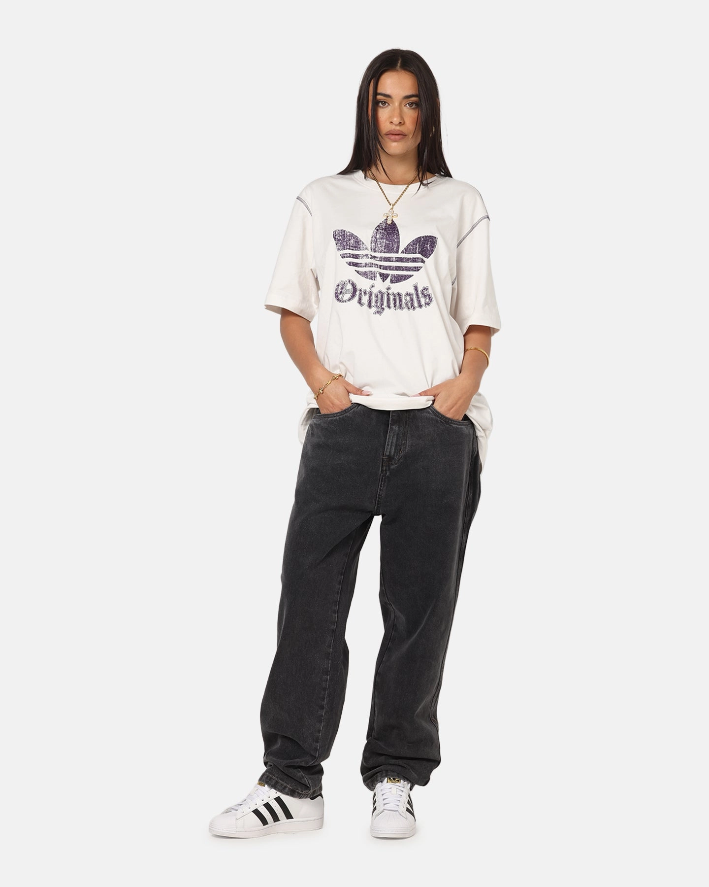 S Double Denim Standard Jeans Faded Black Couple Look Modern