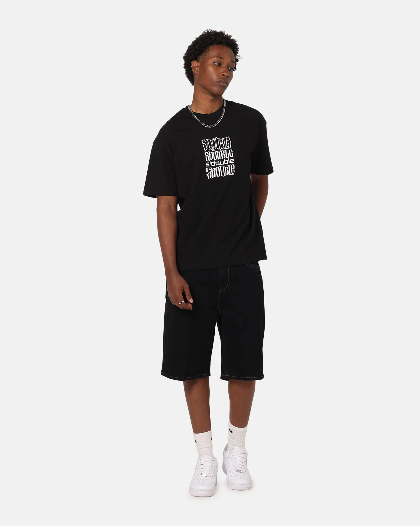 S Double Denim Standard Shorts Black Rinse Sporty Style Impact Absorbing Padding