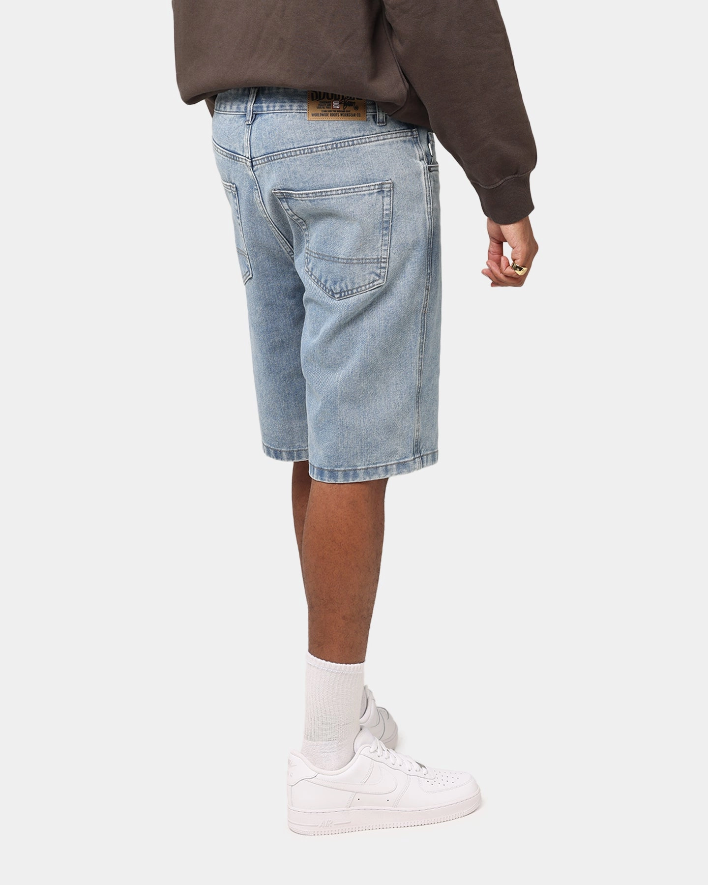 Skinny Fit S Double Denim Standard Shorts Blue Washed Denim