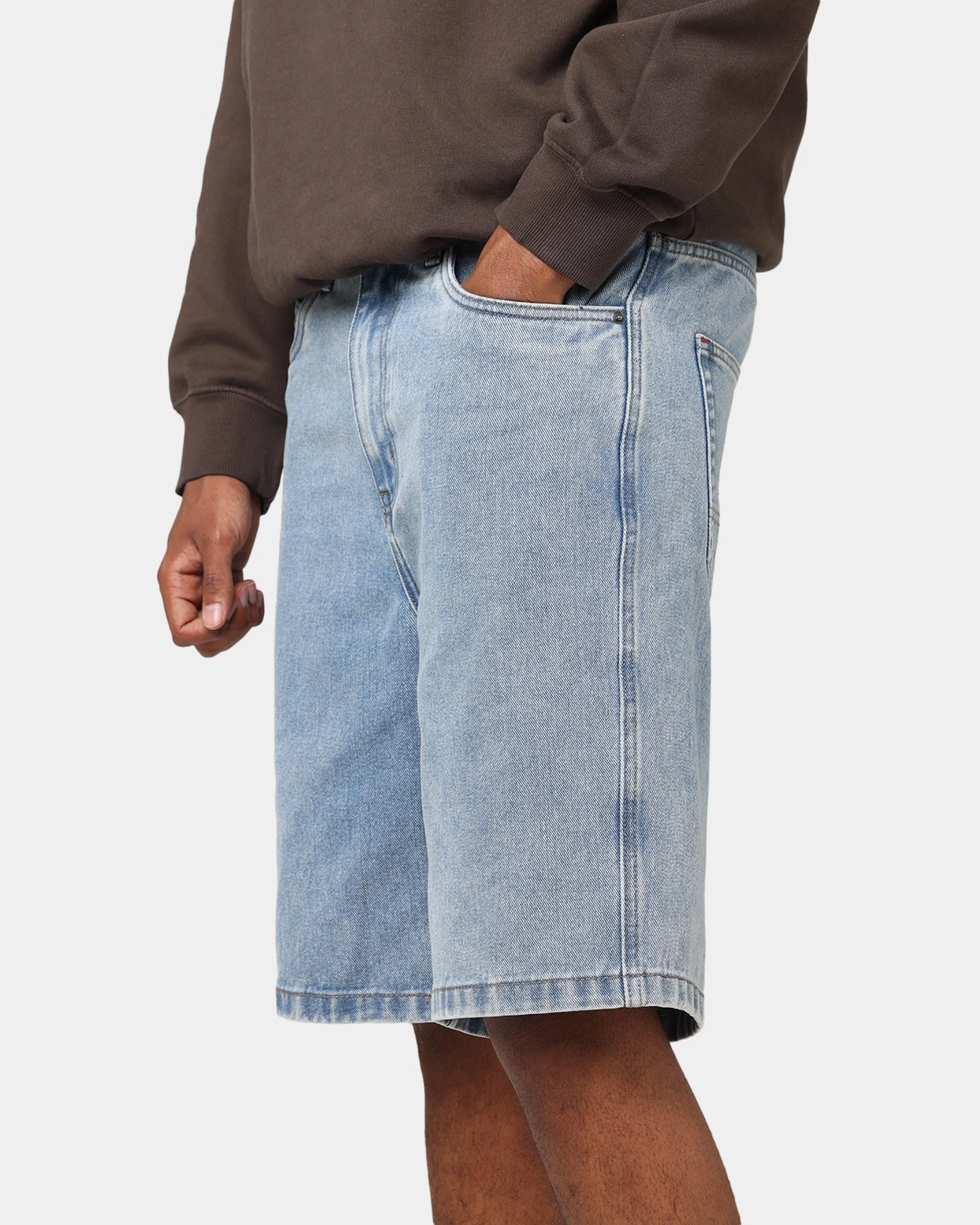 S Double Denim Standard Shorts Blue Washed Denim QuickAdjustStraps Light Stretch