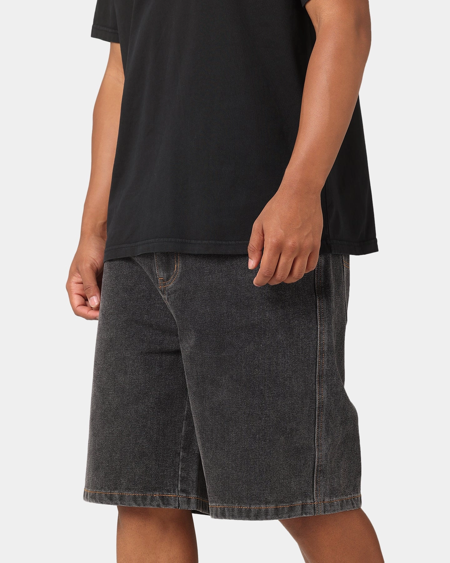 S Double Denim Standard Shorts Washed Black Modern Cut