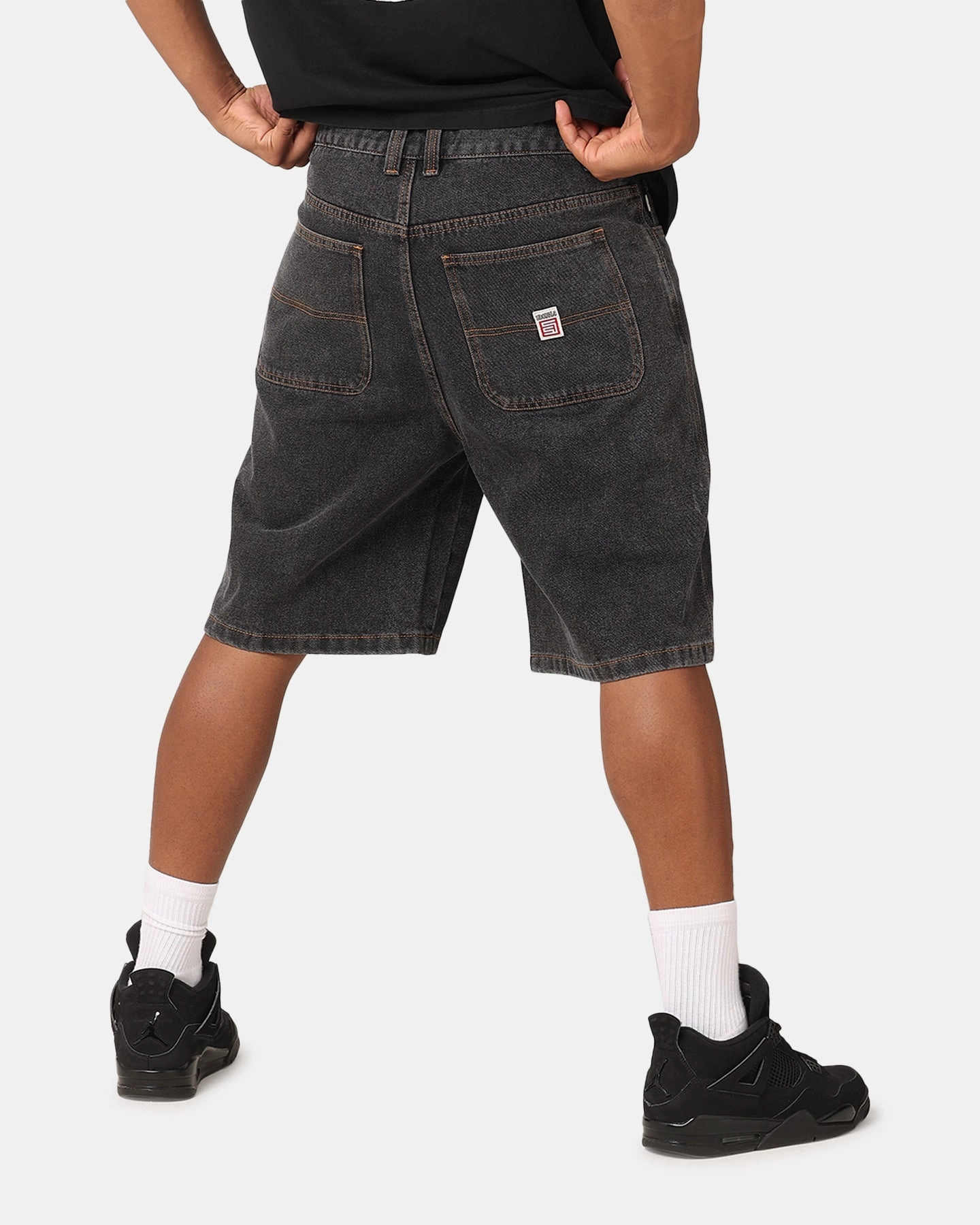 S Double Denim Standard Shorts Washed Black Athletic Wear Fair trade