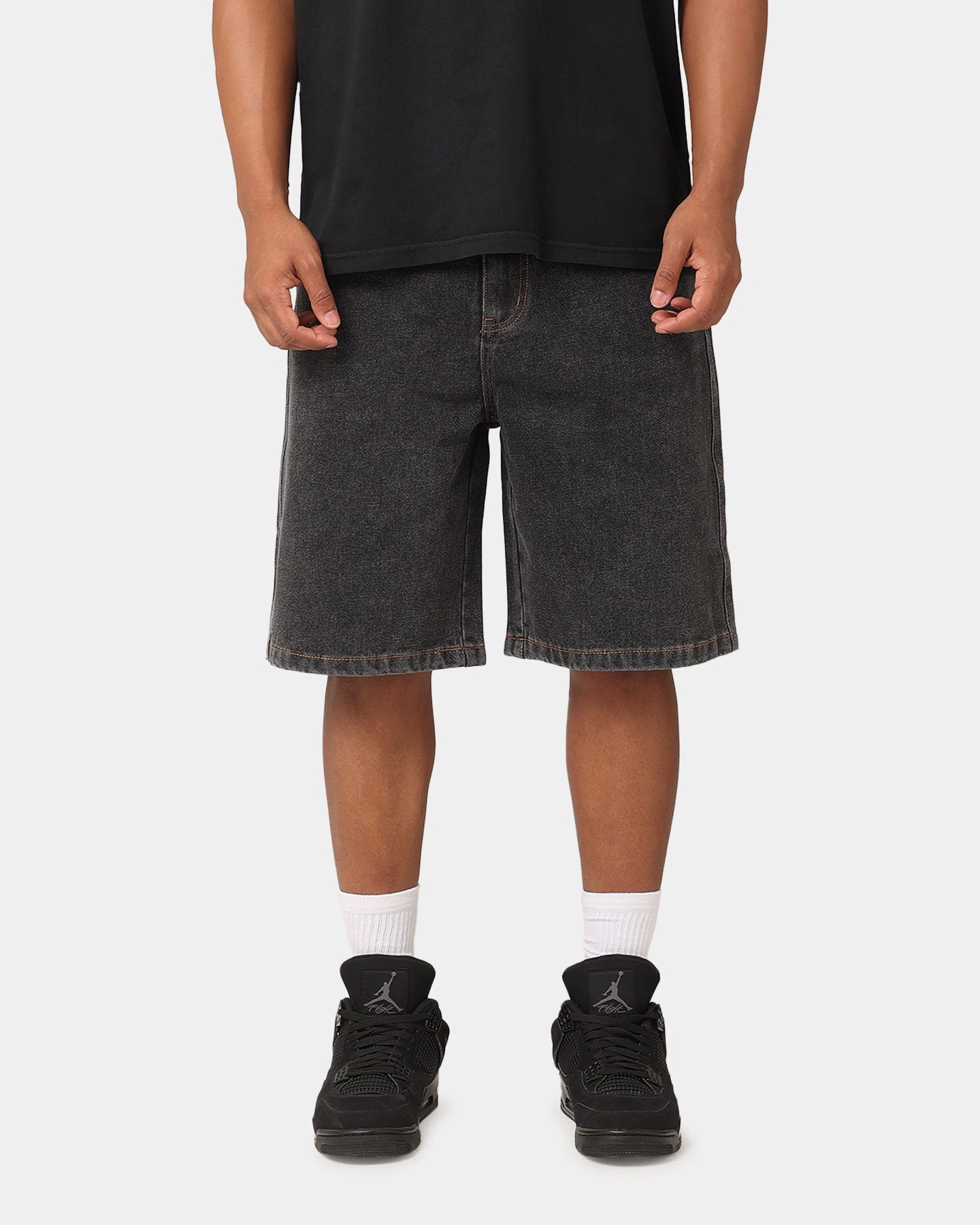 S Double Denim Standard Shorts Washed Black construction work
