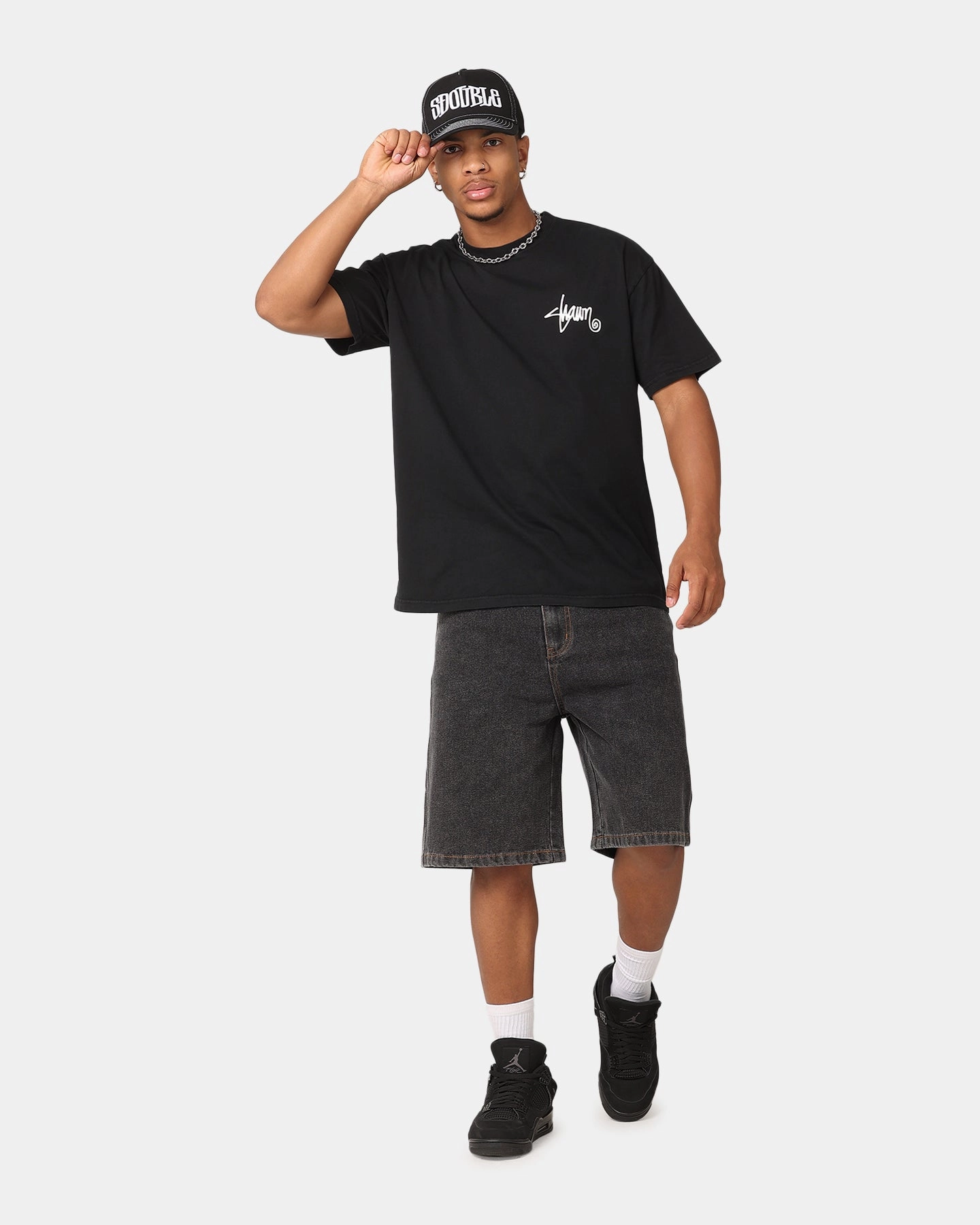 Wrinkle Free Fabric S Double Denim Standard Shorts Washed Black