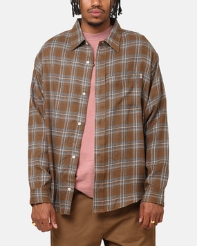 S Double Duty Plaid Long Sleeve Shirt Brown All-day Comfort Luxury Feel
