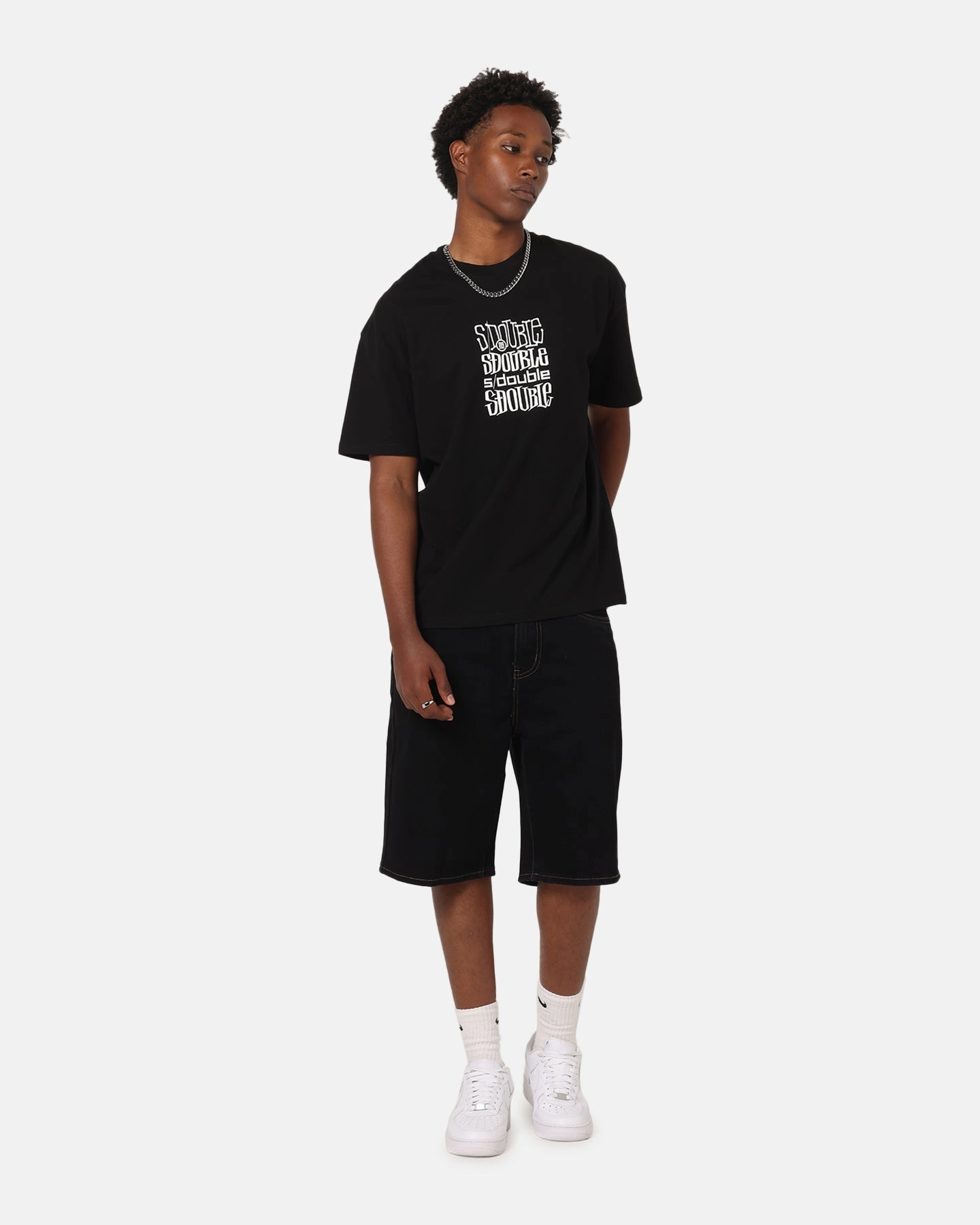 S Double Logofest T-Shirt Black StretchFabric Recycled Material