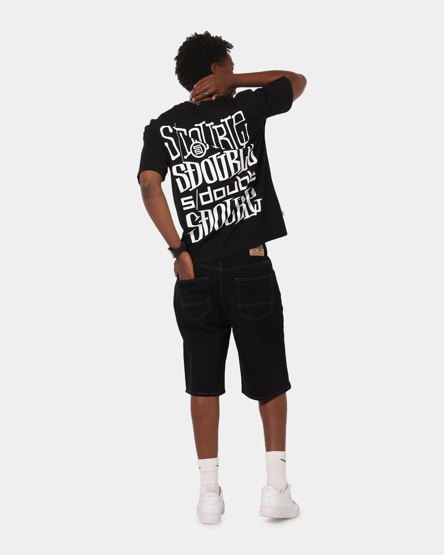 S Double Logofest T-Shirt Black Distressed Hem Finish Outdoor Fashion