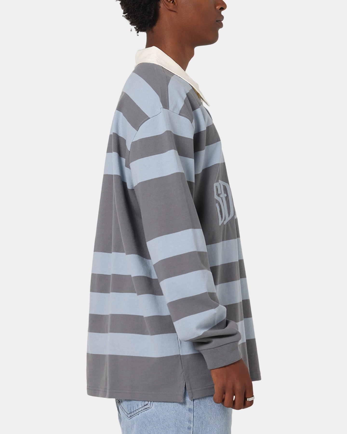 S Double PK Stripe Rugby Polo Baby Blue Travel Essential Breathable Material