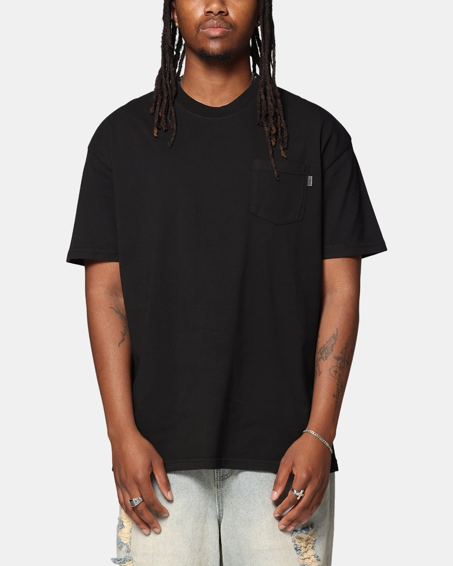 Drop Shoulder Cut S Double Pocket T-Shirt Washed Black