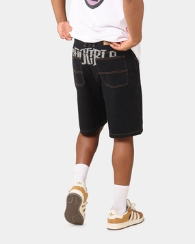 Stretchy Waist S Double Print Denim Standard Shorts Black