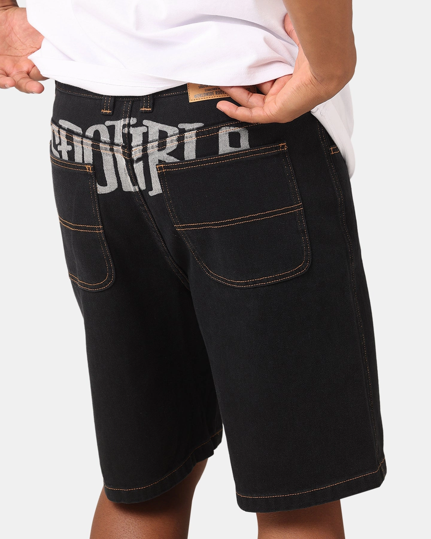S Double Print Denim Standard Shorts Black Non Binding Waistline night out outfit
