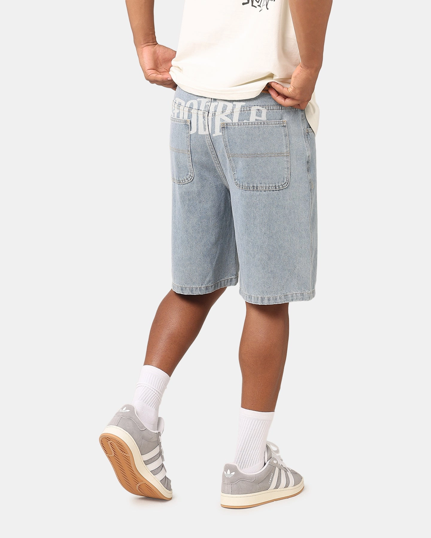 Yoga wear S Double Print Denim Standard Shorts Light Blue