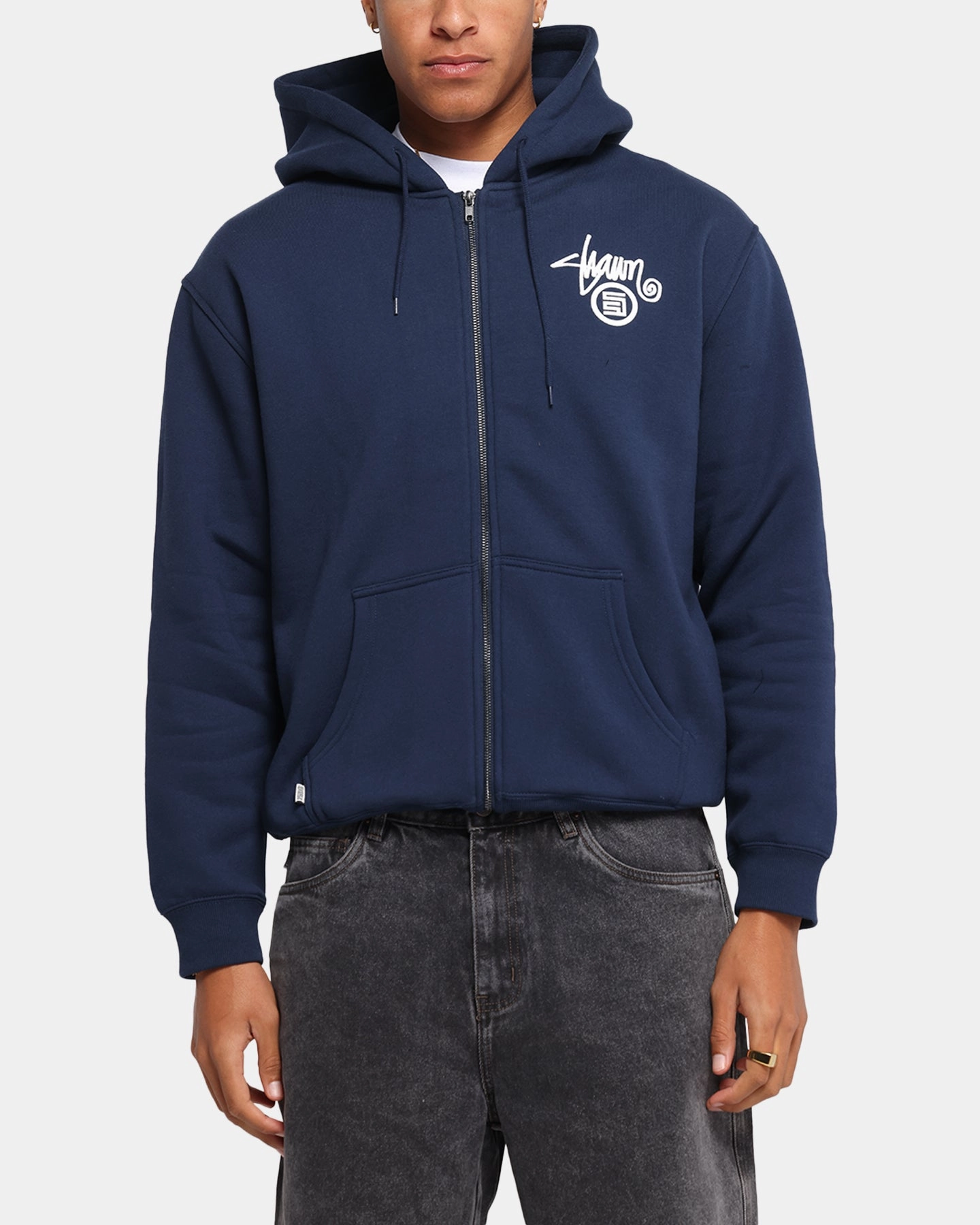 anti tank S Double Shawn Dot Zip Through Hoodie Washed Navy